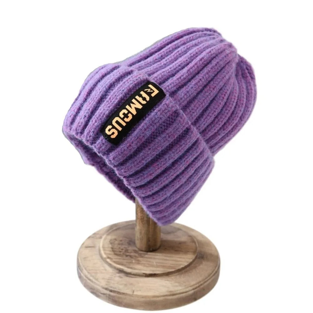 New Long Label Knit Beanie Solid Color Sun Protection Winter Hat Crochet Design Soft Warm Cap Winter Season