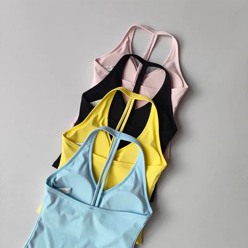 Women's Breathable Seamless Sports Bra Anti-Sweat Hanging Neck Push Up Bra Sport Vest Yoga Fitness Crop Top for Gym Workout Top
