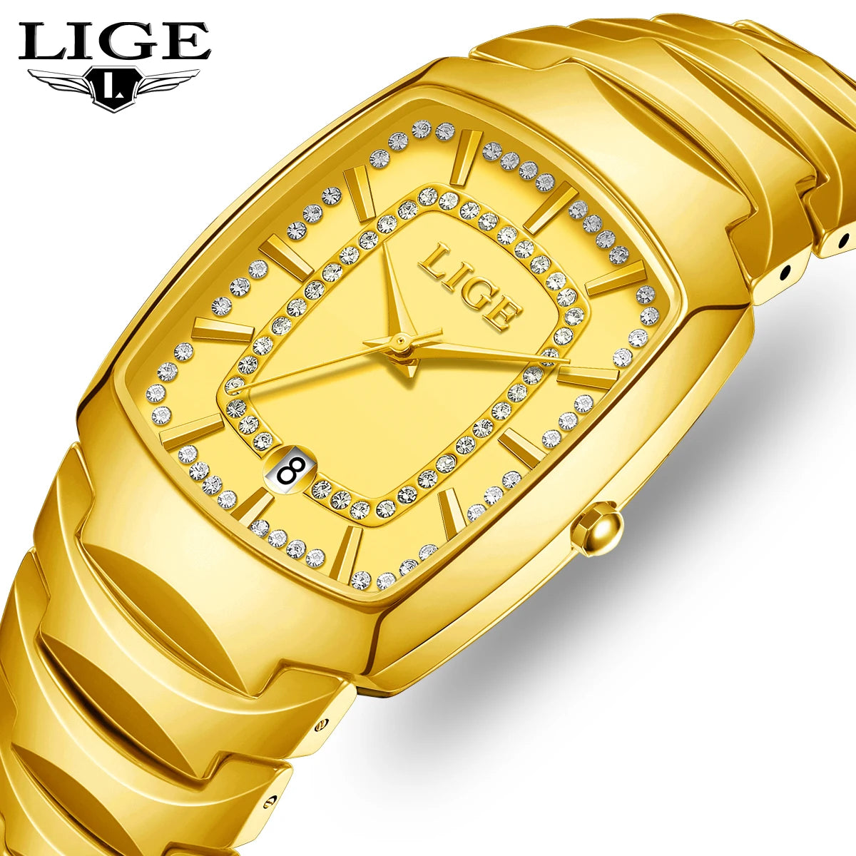 LIGE Golden Women Watches Creative Women Ceramic Bracelet Wrist Watches Ladies Square Waterproof Female Relogios Feminino