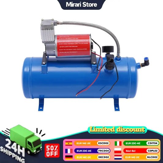 12V Portable Air Compressor Pump w/ 6L Large Tank Compact 3.8m Hose, for Emergency Tire Inflation, Engines, Boats