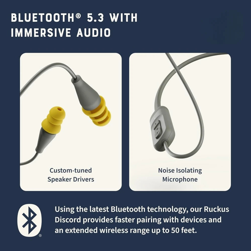 Discord Bluetooth Earplugs, OSHA-Compliant Noise-Isolating Safety Headphones, All-Weather, for High-Noise Industrial Work