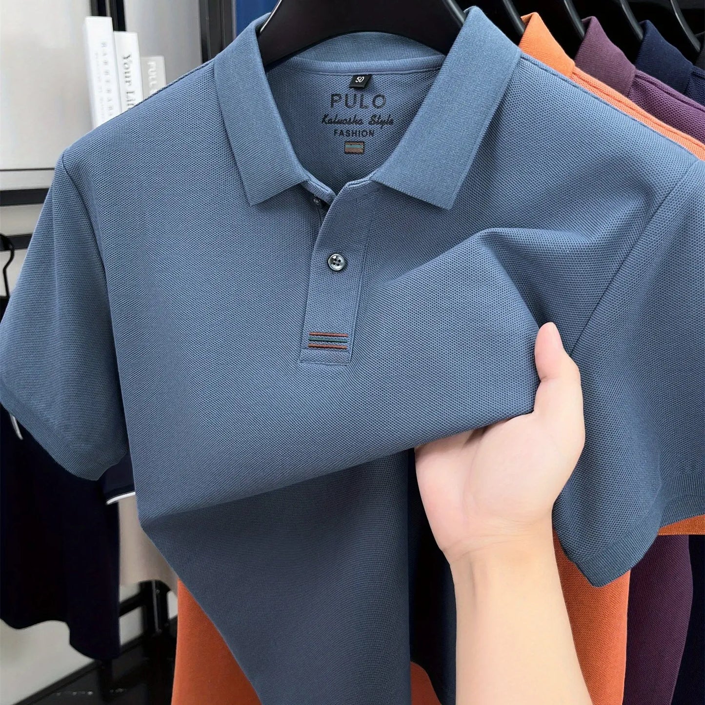 1 piece of high-quality cotton polo shirt for middle-aged and young people, trendy T-shirt for business and leisure, sweat wicki