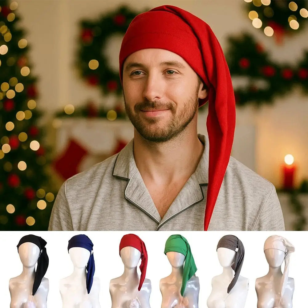 Birthday Party Gift Elastic Night Sleeping Caps with Pom Ball Adjustable Stocking Santa Cap Long Tail Bonnet Cap Women Men
