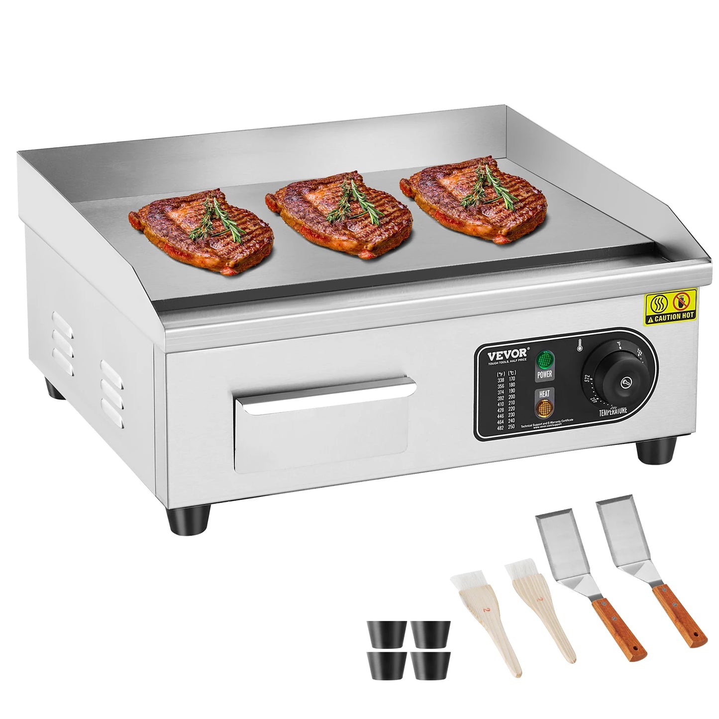 SucceBuy Commercial Electric Griddle Countertop Flat Top Grill 122℉-572 ℉ Adjustable Temprature Stainless Steel Griddle Grill