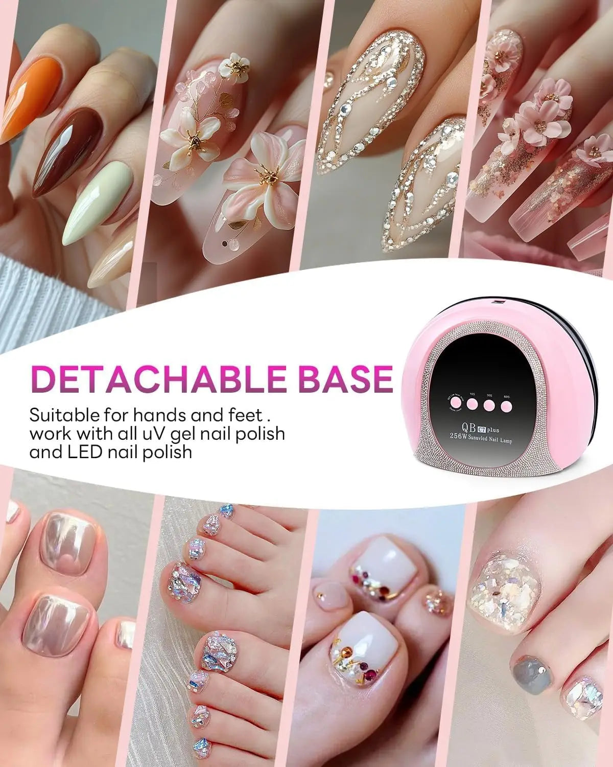 UV LED Nail Dryer 256W Quick Dry for Gel Nails, Portable Manicure Lamp with Auto Sensor & 4 Timers