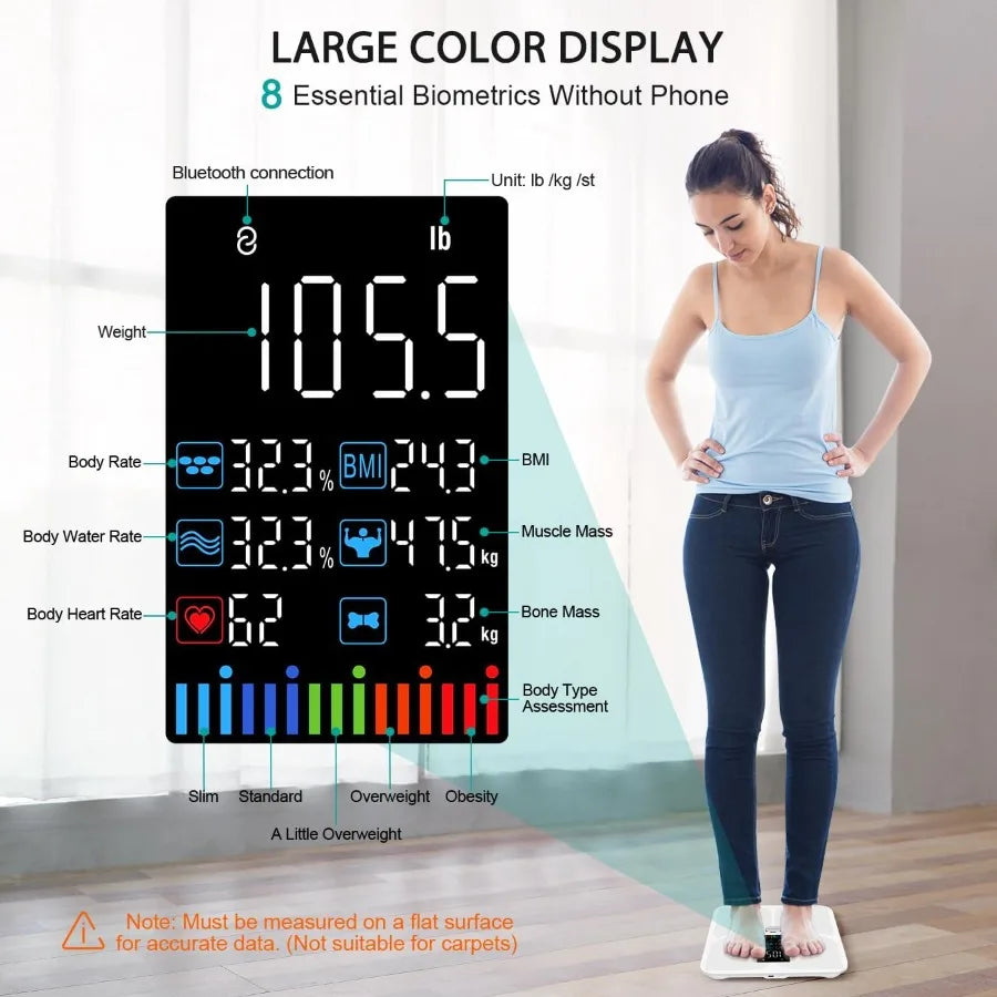 Digital Smart Bathroom Scale for Body Weight Large Color Display Screen 16 Body Composition Metrics Including BMI Water Weight