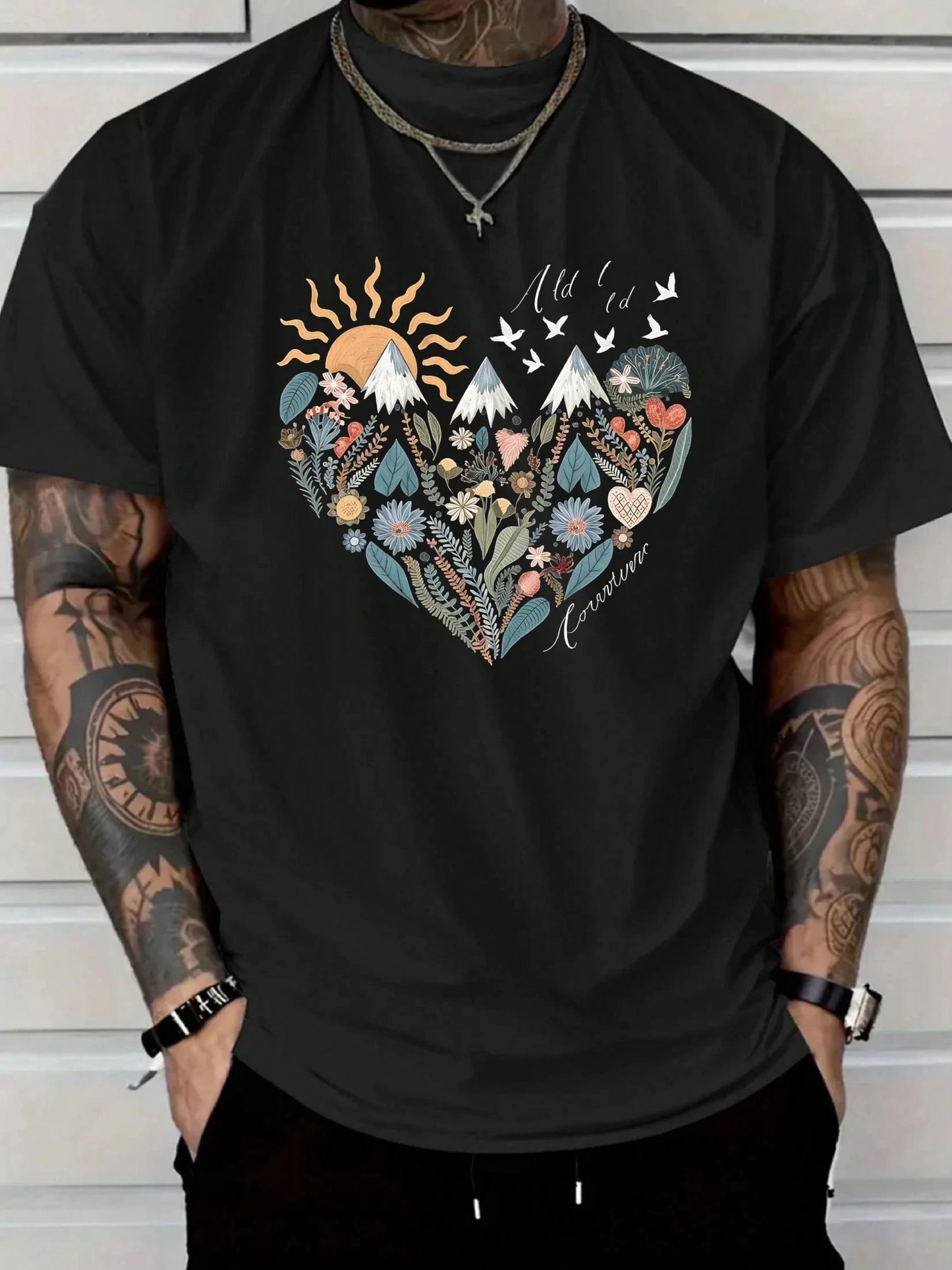 MenS Cotton Casual T-Shirt Heart Floral Design treet Wear Boyfriend Gift For Work oversized t shirt graphic t shirts