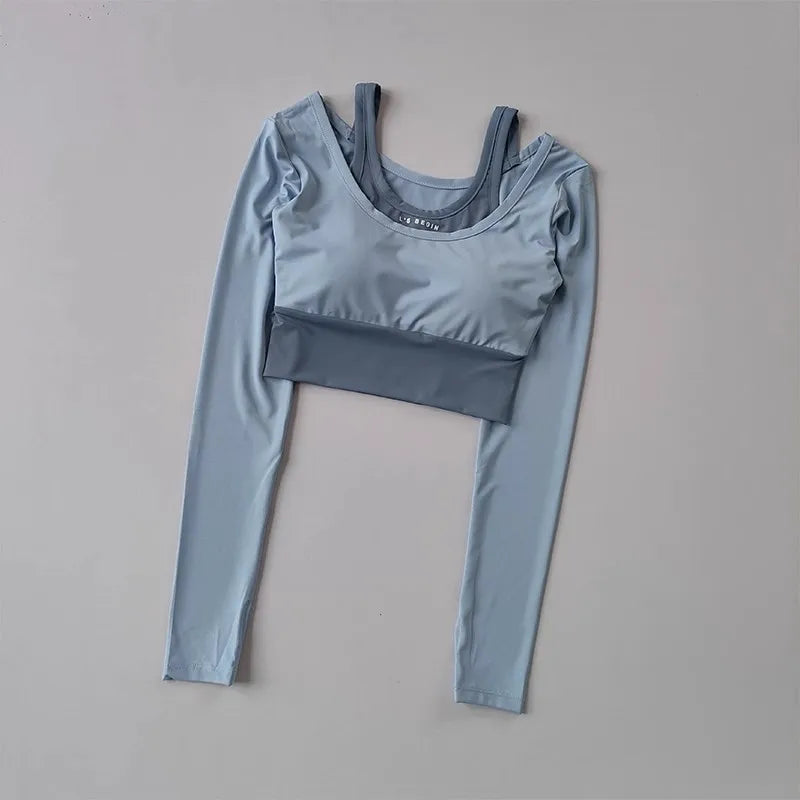 Women's Yoga Shirts Long Sleeve Top Running T-Shirt Workout Fitness Gym Sports Top Pads Slim Fit Sports Training Yoga Crop Tops