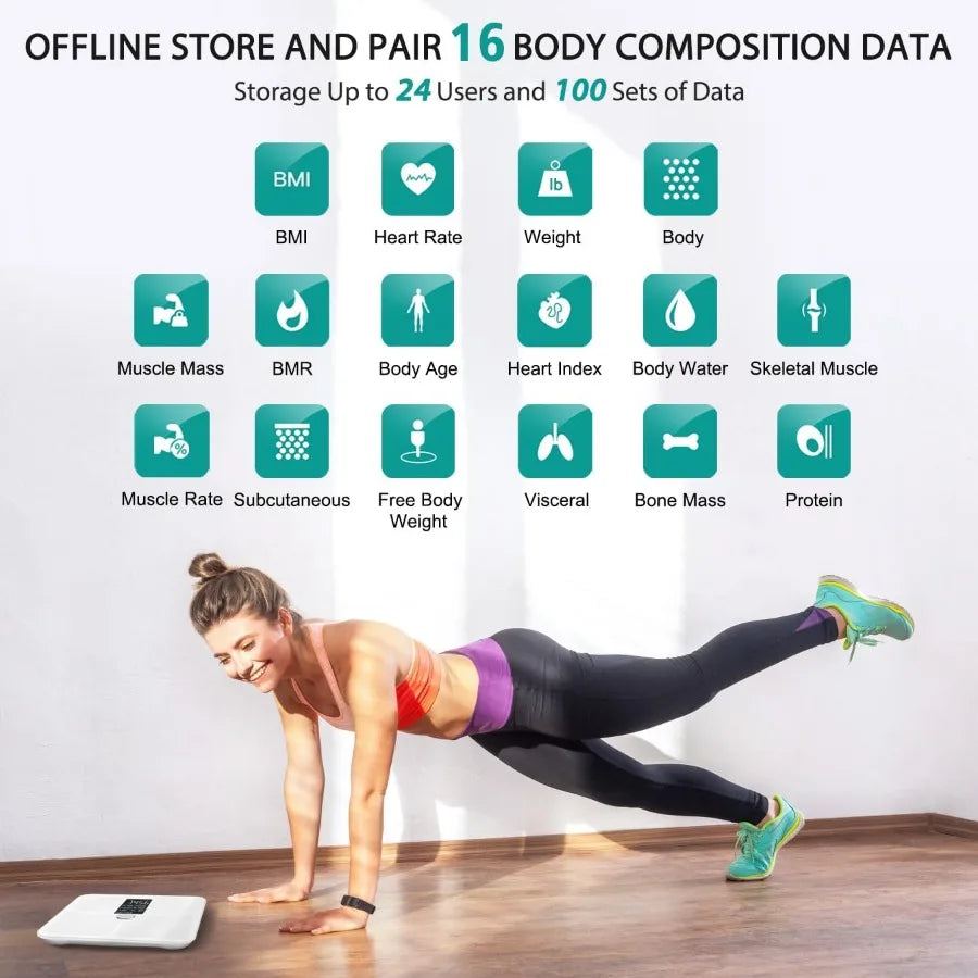 Digital Smart Bathroom Scale for Body Weight Large Color Display Screen 16 Body Composition Metrics Including BMI Water Weight