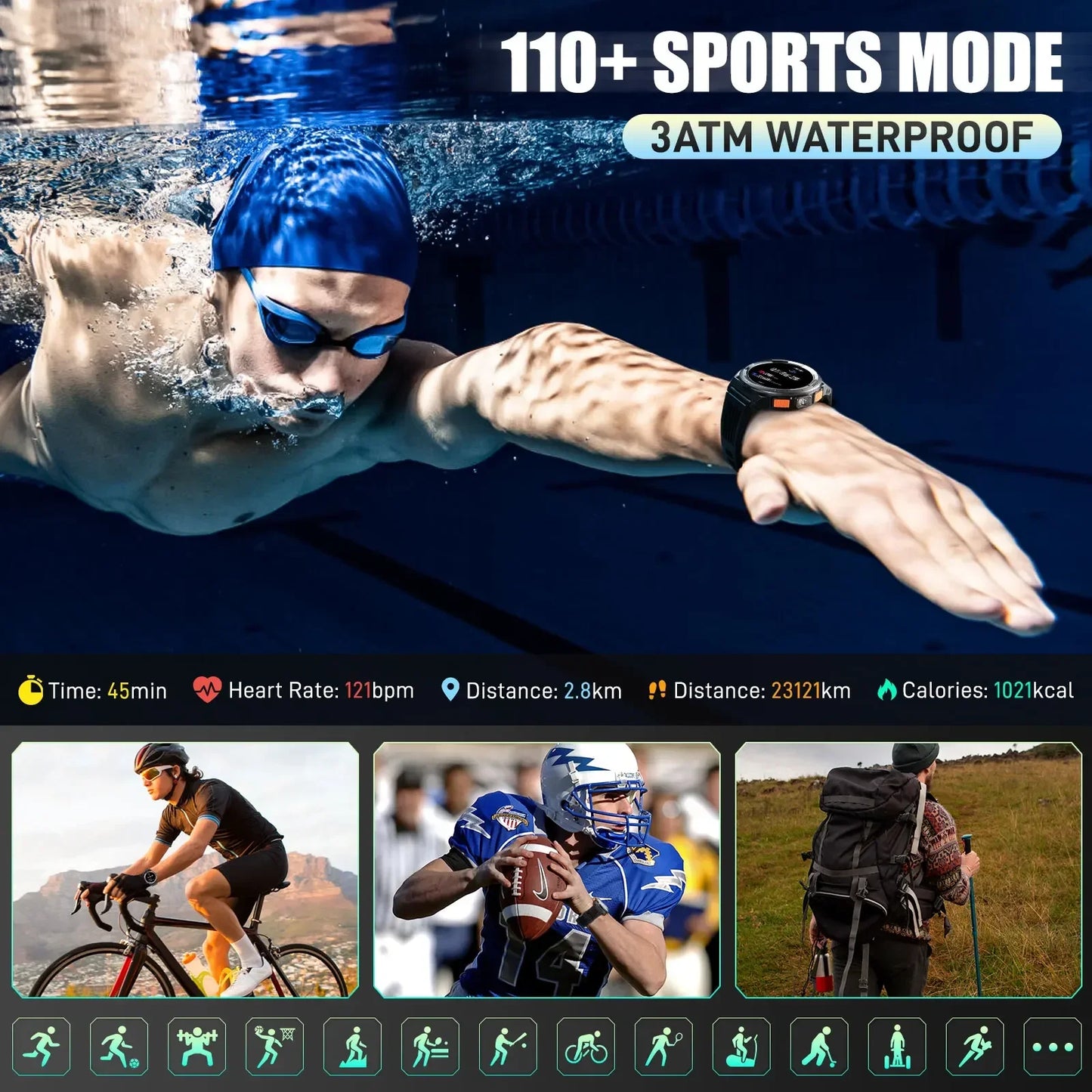 LaNikar New Smart Watch KE5 3ATM Waterproof Original Design Sports Watch With Compass And Altitude Barometer LED Flashlight Call