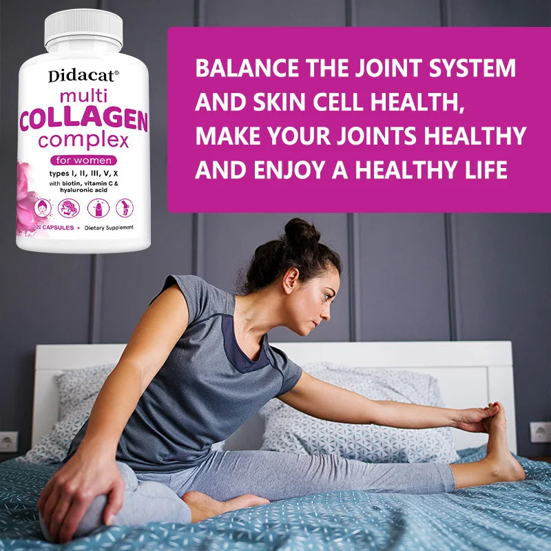 Didacat Multi-Collagen Complex - Biotin, Vitamin C, Hyaluronic Acid for Skin, Nails, Hair, Joints and Cellular Health