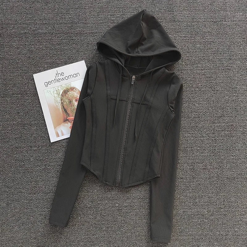 Women's Yoga Coat Short Sports jacket Fitness  Yoga Shirt Cycling Running Coats Zipper jacket Hooded Long Sleeve Sports Jacket