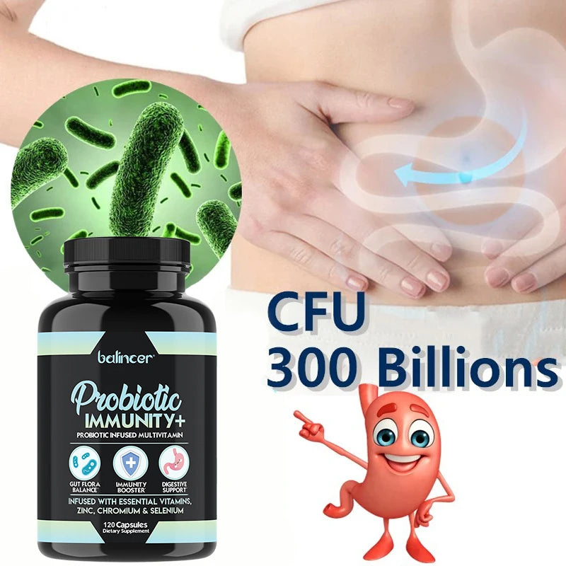 Probiotic Immune Supplement, Multivitamin, Probiotic Infused Multivitamin - Gut Flora Balance & Digestive Health, 120 Capsules