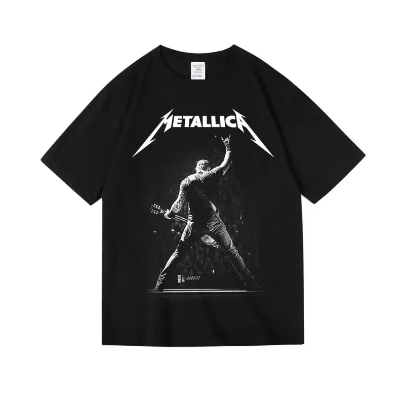 Summer European and American Rock and Metal Band T-shirt Tops Loose Men Oversized Cotton T Shirt Vintage Unisex Tee Clothing