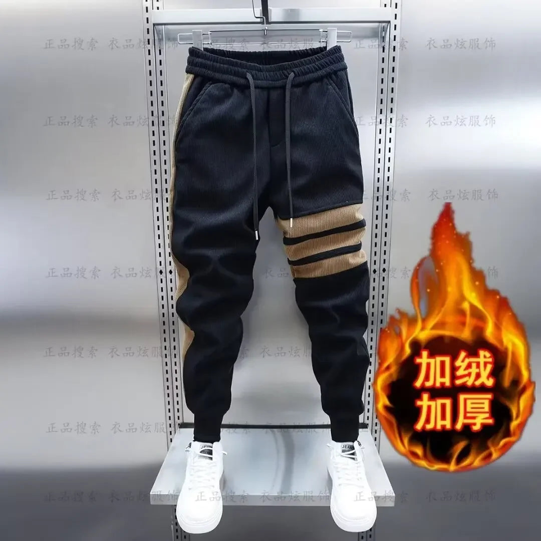 Casual Men's Pants Autumn Winter Fleece-Lined Corduroy Versatile Sport New Loose-Fit Cargo Pants Foot Bundling For Men