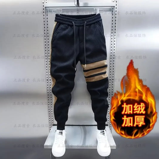 Casual Men's Pants Autumn Winter Fleece-Lined Corduroy Versatile Sport New Loose-Fit Cargo Pants Foot Bundling For Men