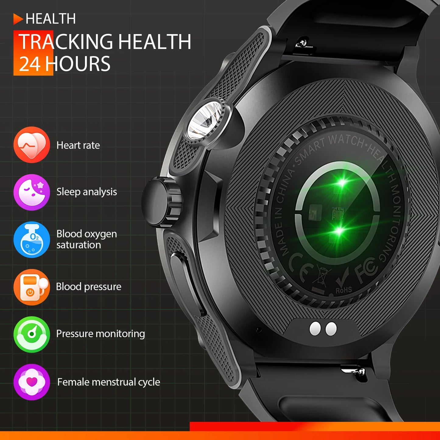 LaNikar Smart Watch 3ATM Waterproof 1.53" New KT76 Men Sport With Compass And LED Flashlight Heart Rate Sleep Analysis Bluetooth