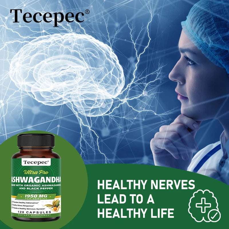 Organic Ashwagandha 1,950 mg - Super Relaxation, Calm Support, Natural Focus & Energy Support Supplement - 180 Capsules