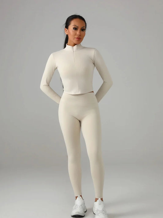 Black and white fitted women's solid-color set, perfect for fashion-conscious ladies and everyday fitness activities.