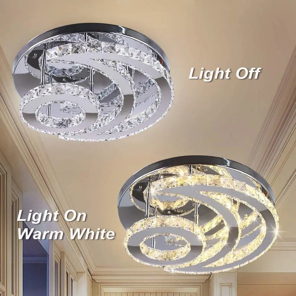 CXGLEAMING 15.7" Modern LED Ceiling Light Flush Mount Crystal Chandelier Light Fixture Round Moon Shape Modern Chandeliers for L