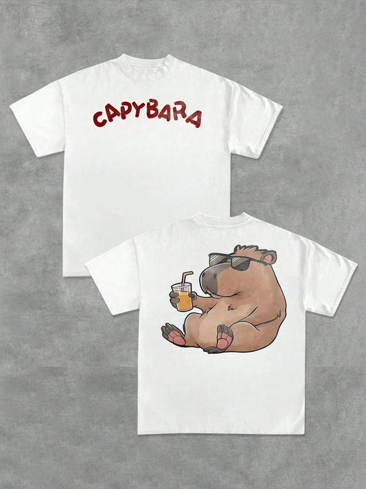 Mens Capybara  Cotton Double Sided Digital Printed T Shirt  Cool Animal Graphic Tee streetwear men clothing harajuku