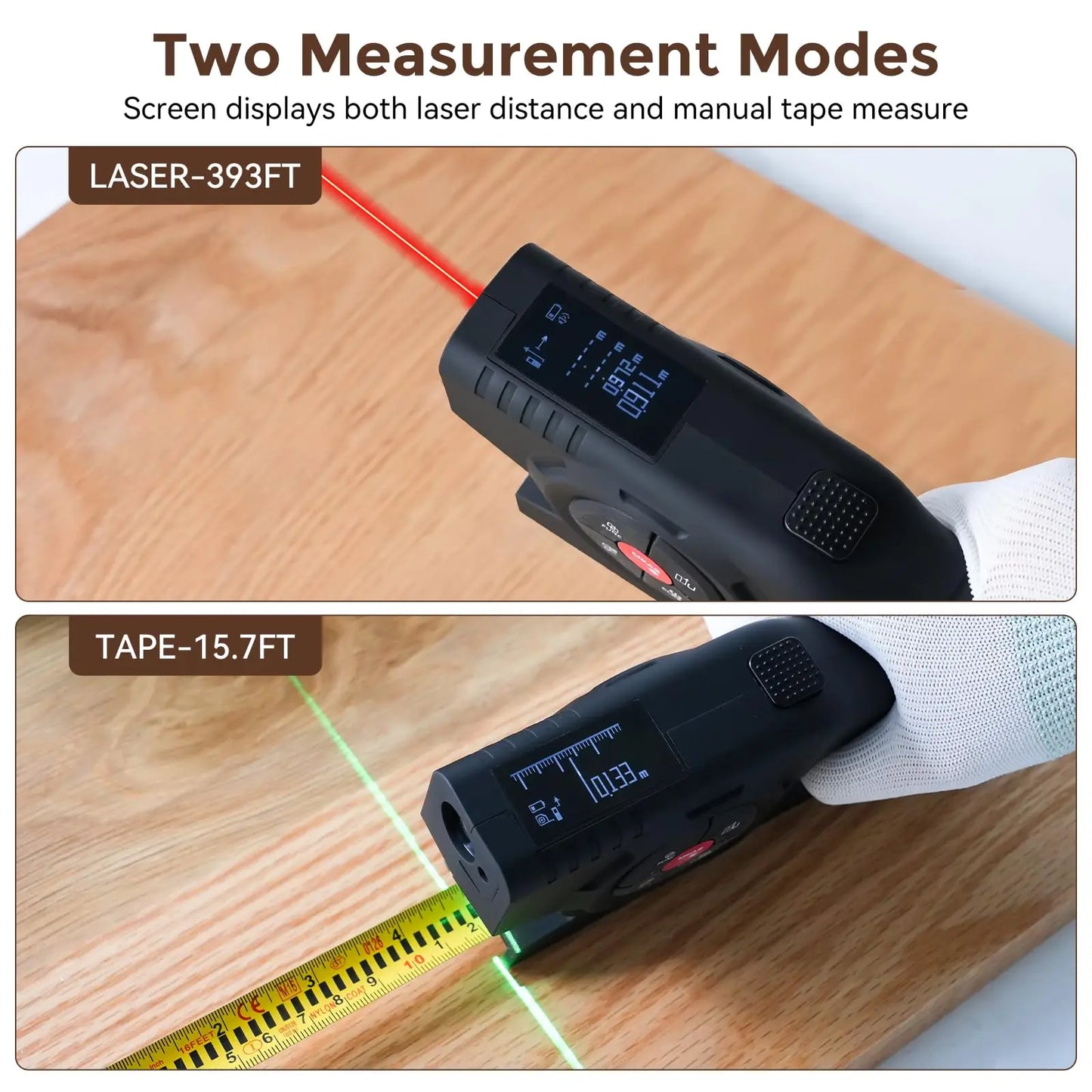 393Ft Digital Tape Measure with Laser - 3-in-1 Recharge Electronic Laser Measuring Tape with Tape Measure 16Ft OLED Display