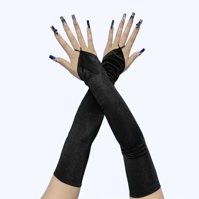 1920s Masquerade long style hook fingerless satin gloves bride wedding dress sun protection photography glove accessories