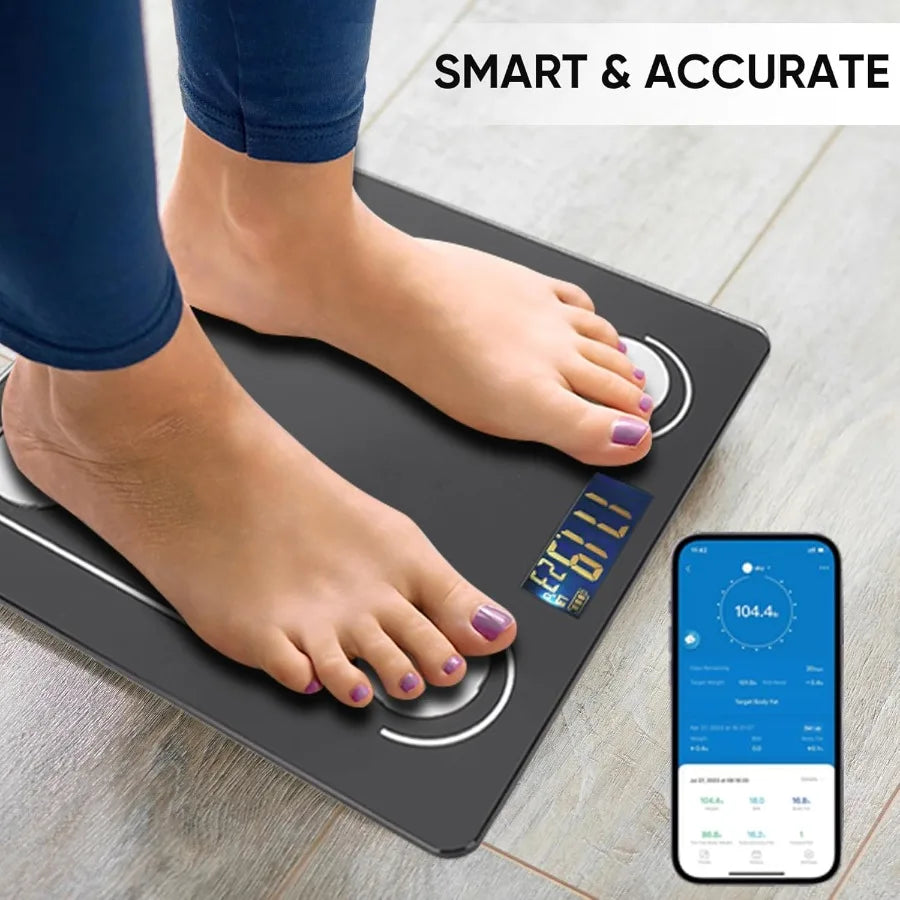 Digital Simple Scale with LED Display for Home Use: Practical Bathroom Scale with Body Fat Measurement and Smartphone App Conne