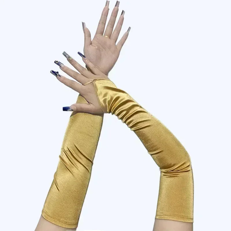 1920s Masquerade long style hook fingerless satin gloves bride wedding dress sun protection photography glove accessories