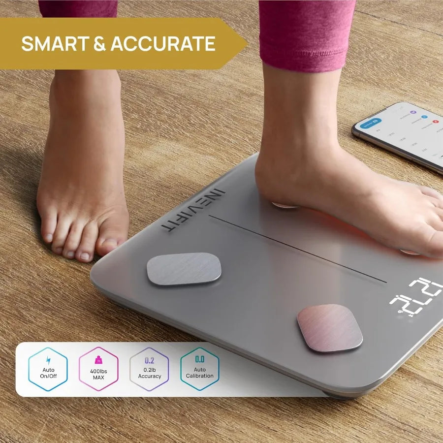 INEVIFIT Smart Body Fat Scale with Highly Accurate Bluetooth Digital Bathroom Body Composition Analyzer for Home Use Measures W