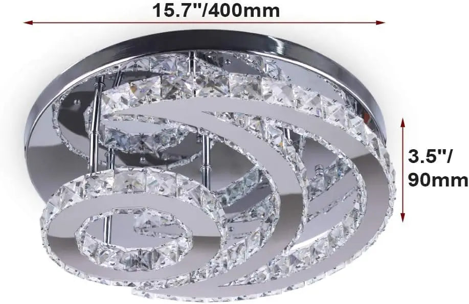 CXGLEAMING 15.7" Modern LED Ceiling Light Flush Mount Crystal Chandelier Light Fixture Round Moon Shape Modern Chandeliers for L