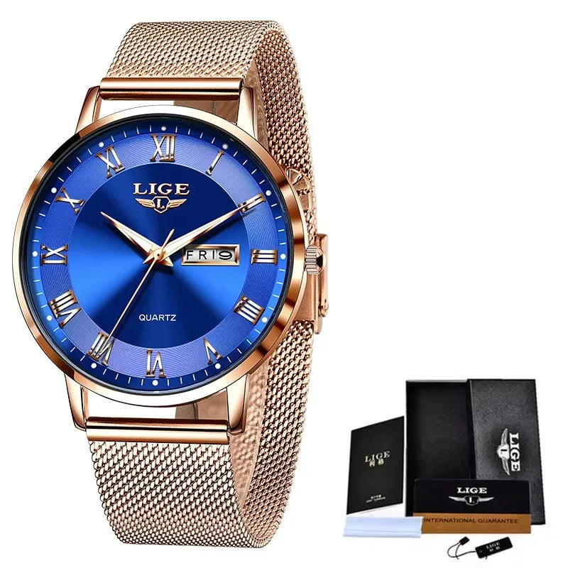 LIGE Luxury Ladies Watch Women Waterproof Rose Gold Steel Strap Women Wristwatch Top Brand Bracelet Clocks Relogio Feminino
