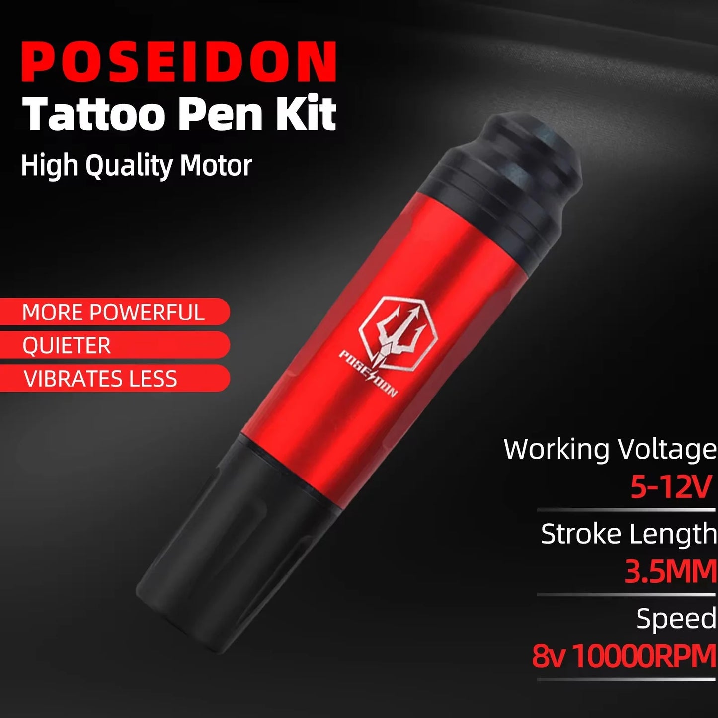 Tattoo Kit POSEIDON High Power Tattoo Pen Kit For Permanent Makeup Tattoo Machine Kit Hot Red Tattoo Power Supply Tattoo Gun Kit