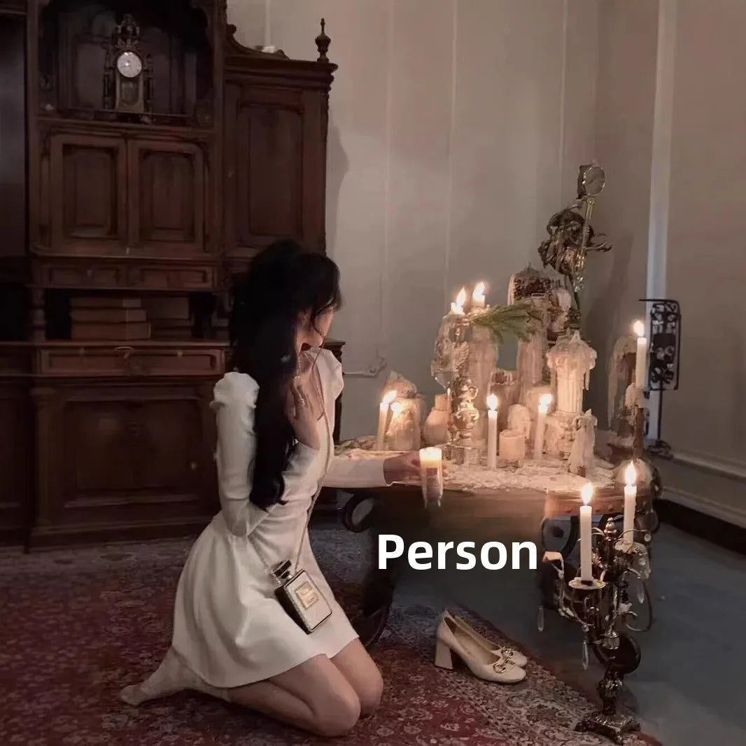 Elegant French Style Square Collar Long Sleeve Dress Women's Fashion Slimming Waist Cinched Autumn New Mini Dress Polyester Fibe