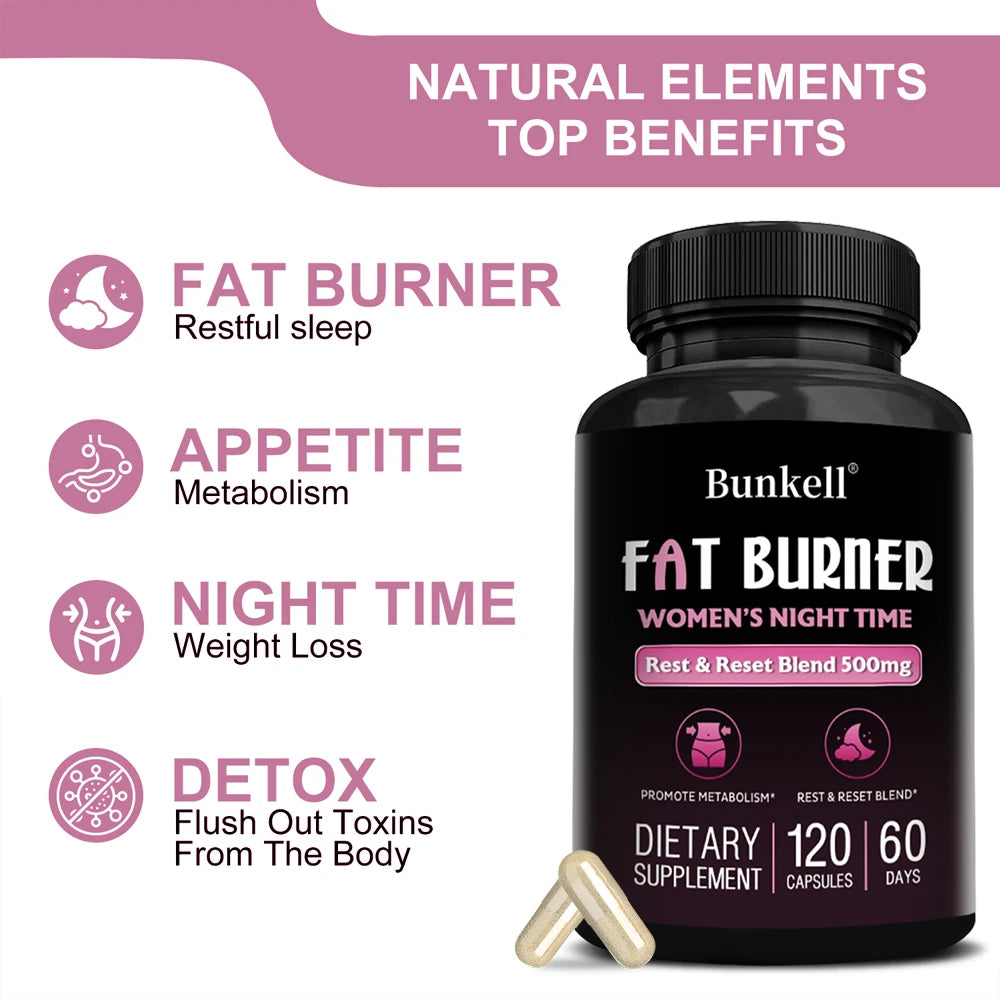 Women's Night Fat Burner, Helps Detoxification,Reduce Belly Fat, Manage Weight, Support Sleep, Dietary Supplement