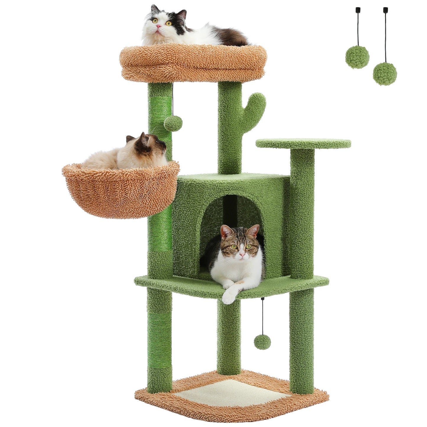 Cactus Cat Tree for Indoor, Cat Tower with Large Cat Condo, Sisal Scratching Posts& Pad, Cozy Hammock, Top Perch, Cat Furniture