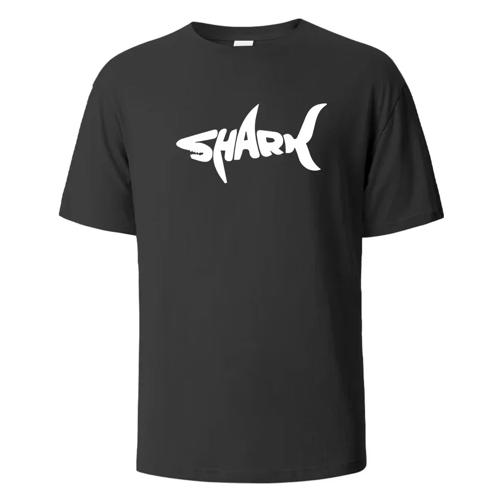 Letter Shark Print T Cotton Summer Men's and Women's Plus Size Casual Tops Streetwear Y2K Fashion Trend