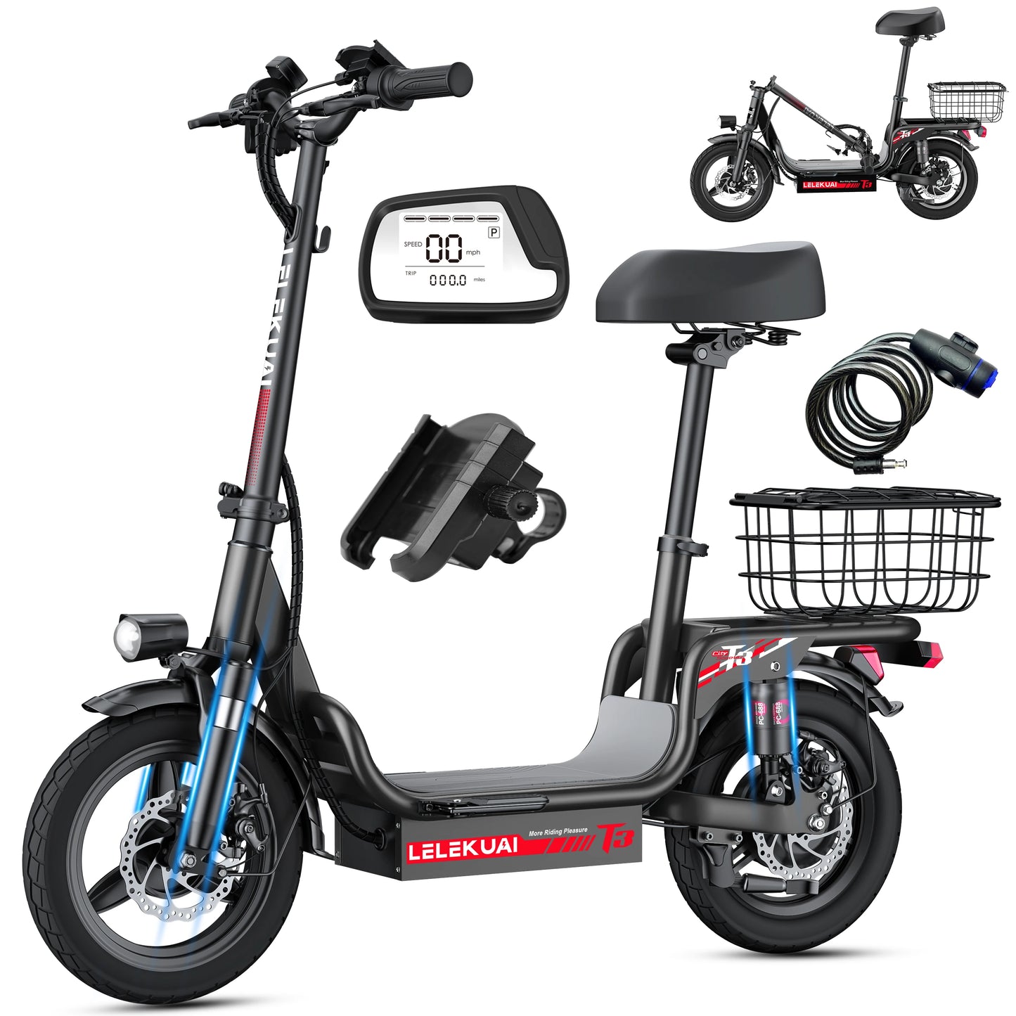 Electric Scooter for Adults Teens, Heavy Duty Escooter with Seat – 500 LBS Capacity, 26MPH, 25-Mile Range, 500W Motor, Dual Susp