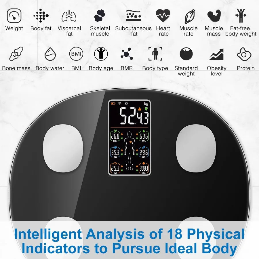 Smart Scale for Body Weight Allinone LCD Display Bathroom Weight Scales Body Fat Scale Bluetooth Digital Smart Weighing Scale w