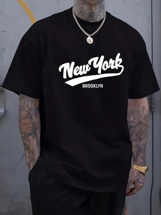 2025 New York Letter-printed Men's Short-sleeved Summer Daily Casual Men's T-shirt Urban Street Men's Fashion Short-sleeved Top