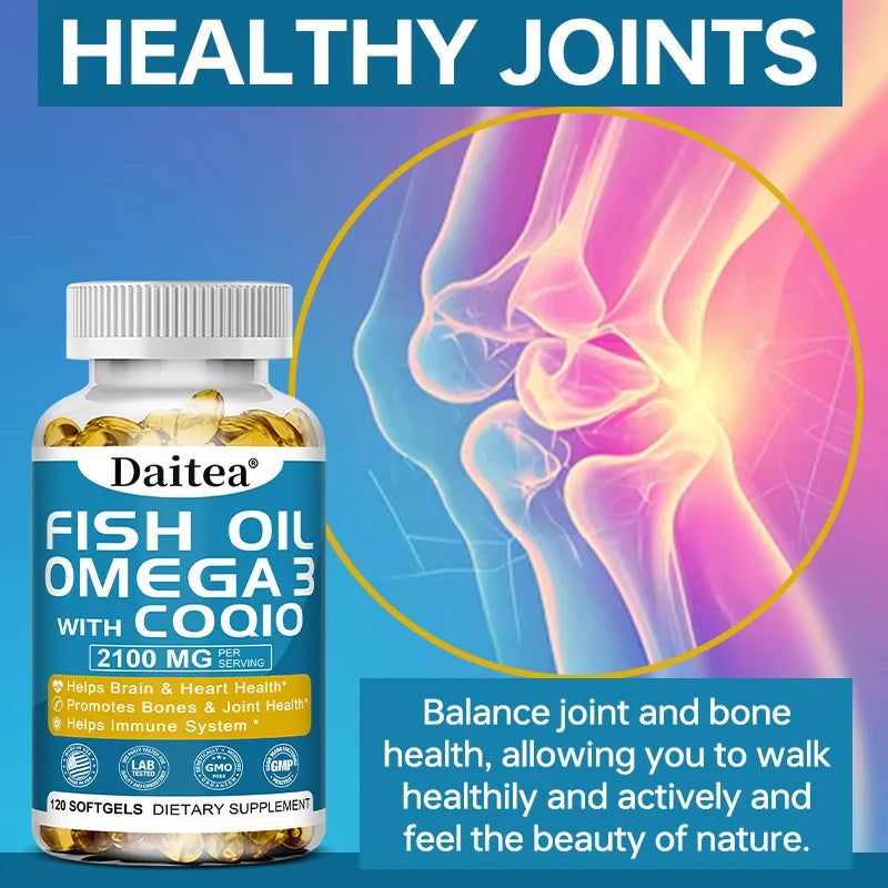 Omega 3 Fish Oil Capsules Triple Strength 2100 Mg EPA & DHA High Antioxidant Brain Heart Health, Helps Immune Cognitive Function