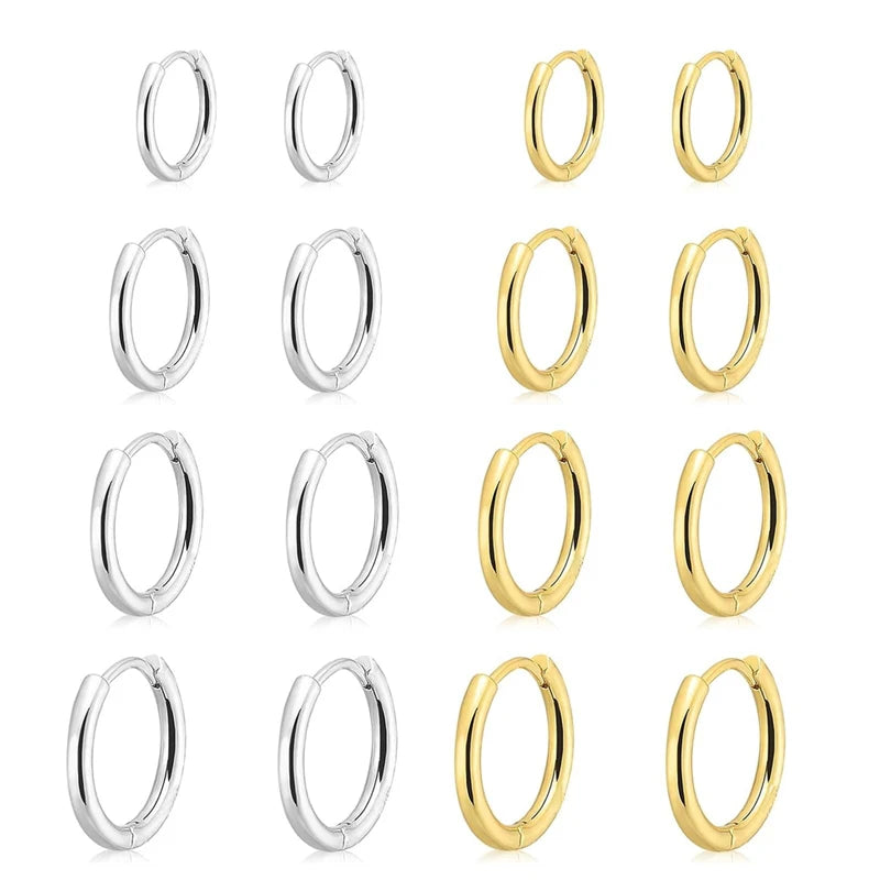 4Pair/set Stainless Steel Circle Hoop Earrings for Women Classic Small Helix Hoops Loop Ring Huggie Cartilage Piercing Jewelry