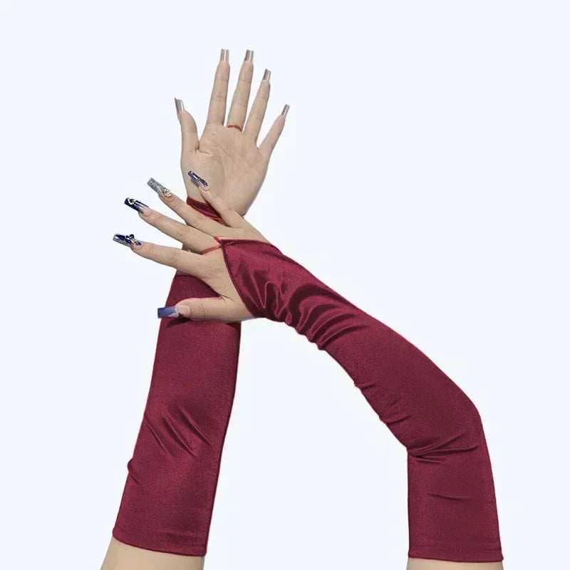 1920s Masquerade long style hook fingerless satin gloves bride wedding dress sun protection photography glove accessories