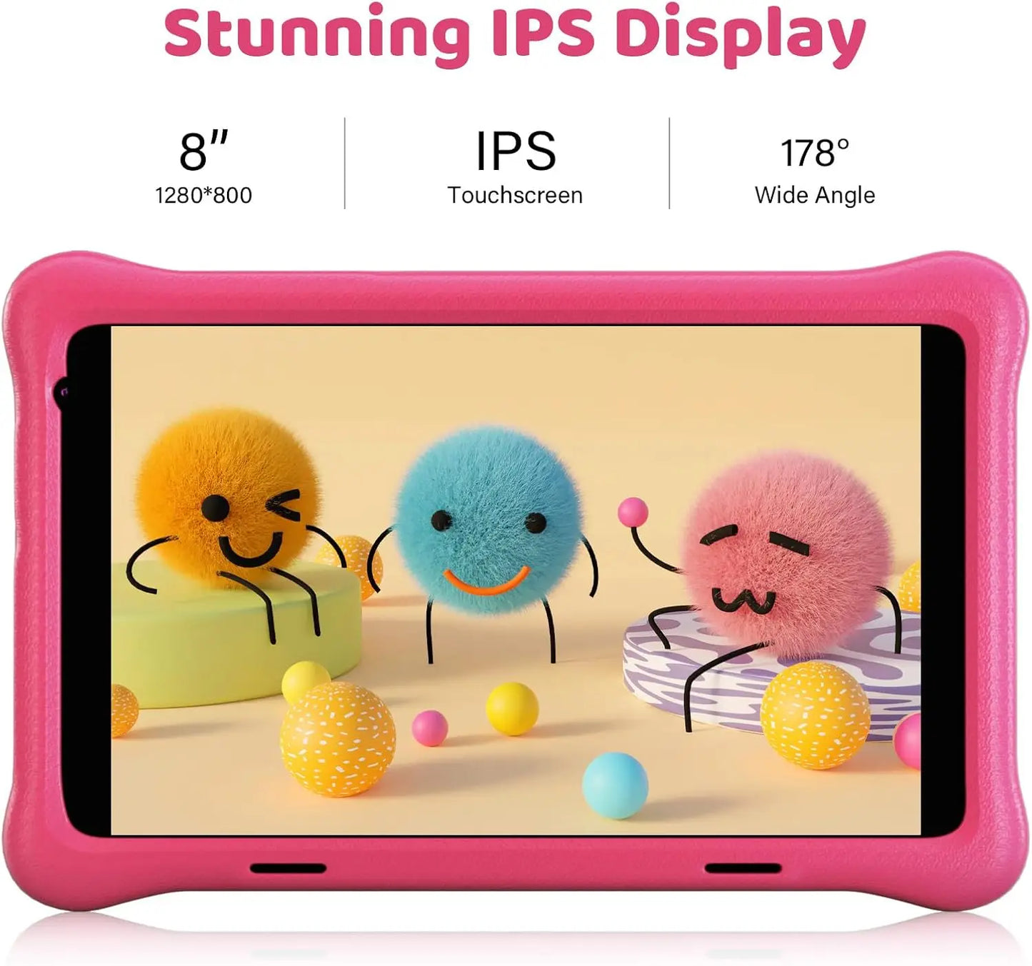 Kid Tablet 8 Inch Children Android 12 2GB RAM 64GB ROM 1280 x 800 IPS HD Screen WiFi Bluetooth Dual Camera Parental Control Case