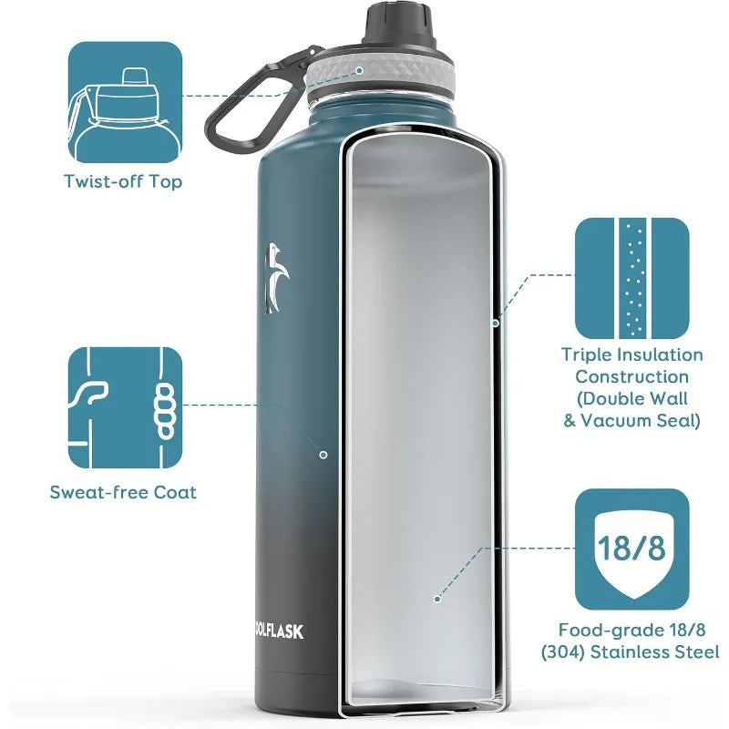 Water Bottle 87 oz with Straw, 2/3 Gallon Insulated Stainless Steel Large 3 Lids Big Water Jug for Sports or Office, N