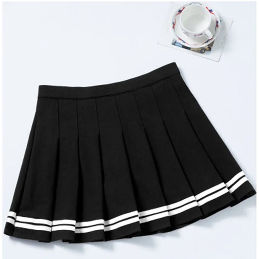 Preppy Girl Pleated Skirts Elastic Waist Vintage Mini Skirts Korean Streetwear  Student Strips Designed Dance Skirt