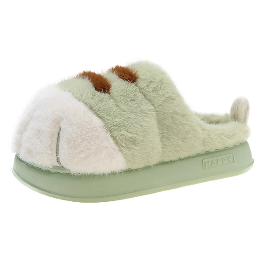 3D Cat Paw Plush Slippers Flat Thermal Slippers Comfortable Fluffy Home Slippers Furry Paw Couple Slippers for Autumn Winter